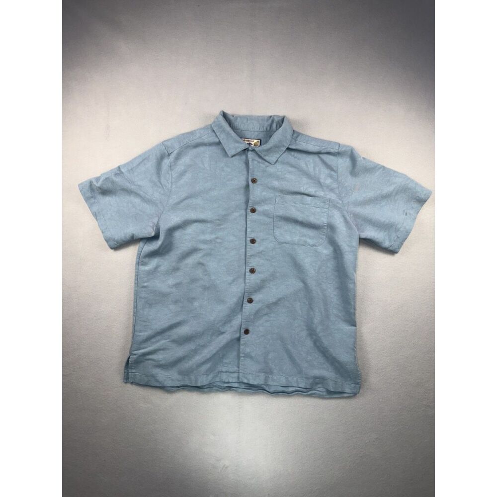 Carribean Joe Men's Blue Textured Hawaiian Button Up Shirt Large